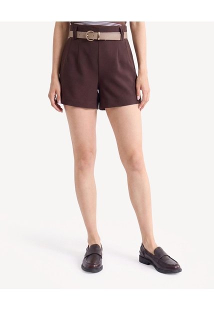 Short Sastre Con Cinturón  Para Mujer Café Seven Seven