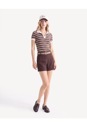 Short Sastre Con Cinturón  Para Mujer Café Seven Seven