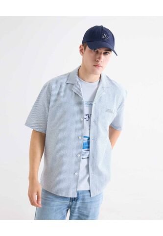 Camisa Boxy Con Bordado  Para Hombre Azul Seven Seven Seven Seven