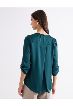 Blusa Satin Escote En V Para Mujer Verde Seven Seven