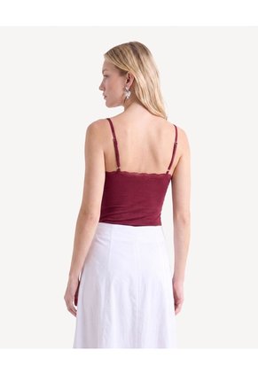 Blusa Encaje En Escote Para Mujer Rojo Seven Seven