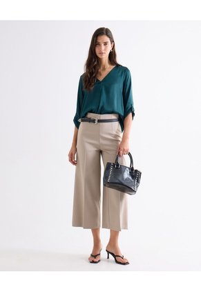 Blusa Satin Escote En V Para Mujer Verde Seven Seven