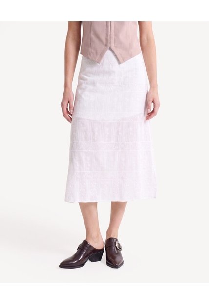 Falda Midi Con Corte Asimétrico  Para Mujer Blanco Seven Seven