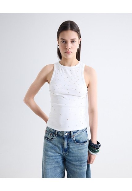 Camiseta Pedrería Frontal  Para Mujer Crudo Seven Seven