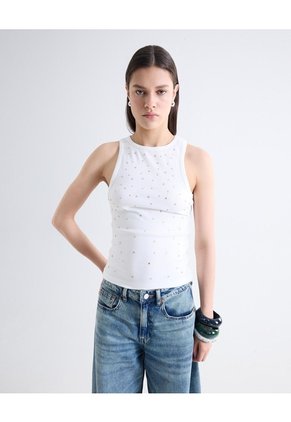 Camiseta Pedrería Frontal Para Mujer Crudo Seven Seven