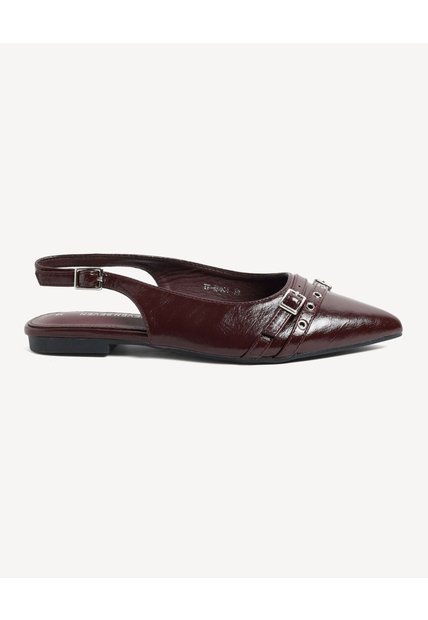 Baletas Punta Redonda Hebilla  Para Mujer Vino Seven Seven