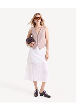 Falda Midi Con Corte Asimétrico  Para Mujer Blanco Seven Seven