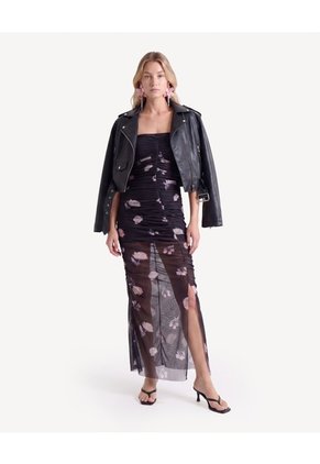 Vestido Mesh Con Recogidos Para Mujer Negro Seven Seven