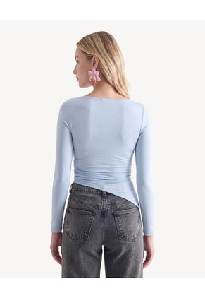 Camiseta Asimétrica Manga Larga Para Mujer Azul Seven Seven