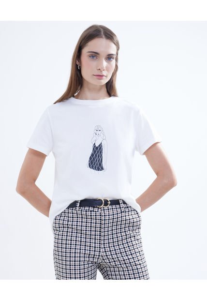 Camiseta Para Mujer Manga Corta Color Marfil Marca Seven Seven #28095704