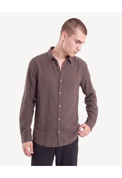 Camisa Rústica Regular  Para Hombre Café Seven Seven