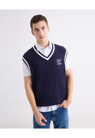 Chaleco De Tejido Trenzado  Para Hombre Azul Seven Seven Seven Seven