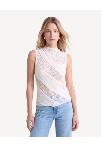Camiseta Cuello Alto Encaje  Para Mujer Crema Seven Seven Seven Seven