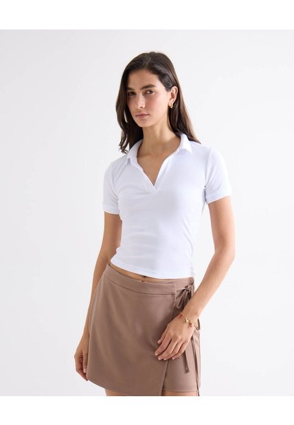 Polo Con Detalles Tejidos  Para Mujer Blanco Seven Seven