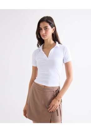 Polo Con Detalles Tejidos Para Mujer Blanco Seven Seven