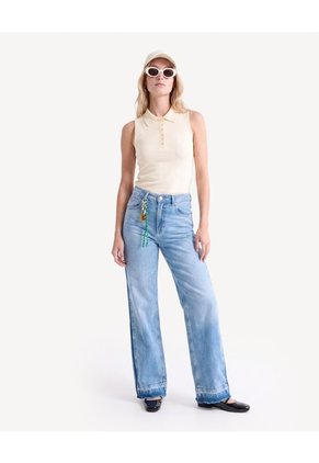 Jean Straight Ruedo Desflecado Para Mujer Azul Seven Seven