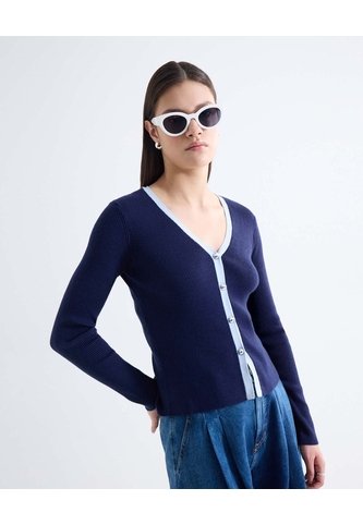 Saco Tricot Bicolor  Para Mujer Azul Seven Seven Seven Seven