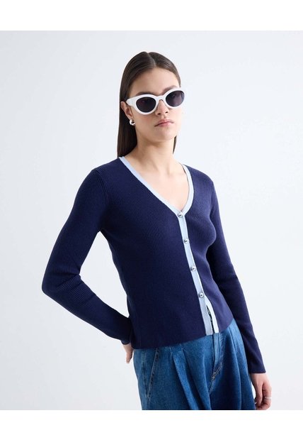 Saco Tricot Bicolor  Para Mujer Azul Seven Seven