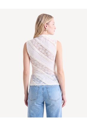 Camiseta Cuello Alto Encaje  Para Mujer Crema Seven Seven