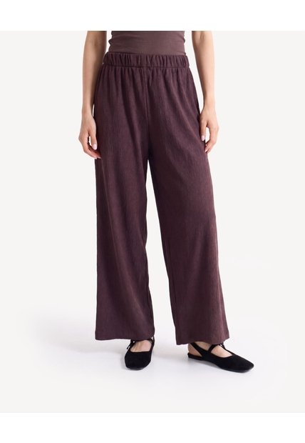 Pantalón Fluido Texturizado  Para Mujer Café Seven Seven