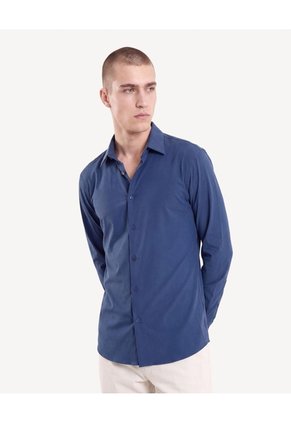 Camisa Slim Stretch Para Hombre Azul Seven Seven