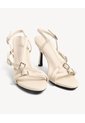Sandalias Tacón Tiras Delgadas  Para Mujer Beige Seven Seven de Seven Seven