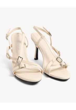 Sandalias Tacón Tiras Delgadas Para Mujer Beige Seven Seven