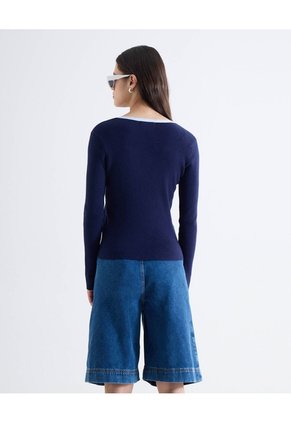 Saco Tricot Bicolor  Para Mujer Azul Seven Seven