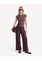 Pantalón Fluido Texturizado  Para Mujer Café Seven Seven de Seven Seven