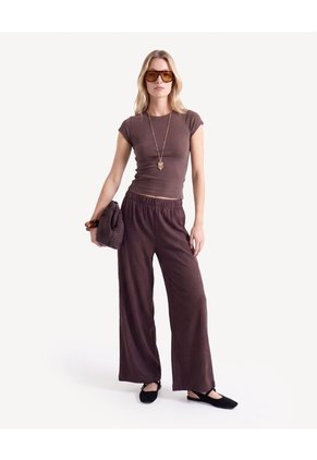 Pantalón Fluido Texturizado  Para Mujer Café Seven Seven
