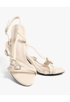 Sandalias Tacón Tiras Delgadas Para Mujer Beige Seven Seven