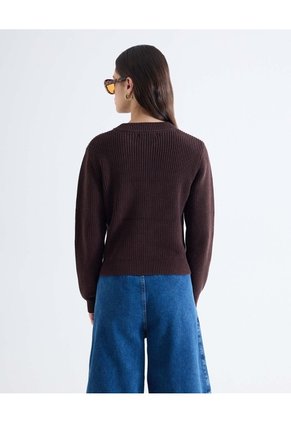 Saco Chunky Cuello Redondo  Para Mujer Café Seven Seven
