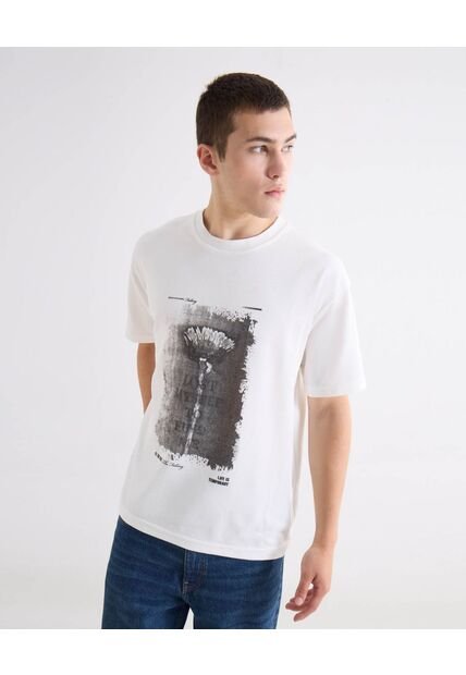 Camiseta Oversize Estampada  Para Hombre Marfil Seven Seven