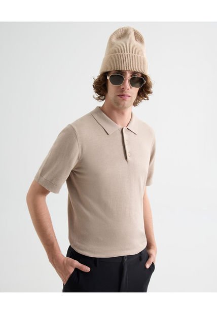 Polo Para Hombre Cuello Tejido Sin Bolsillo Color Arena Marca Seven Seven #45110886