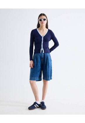 Saco Tricot Bicolor  Para Mujer Azul Seven Seven