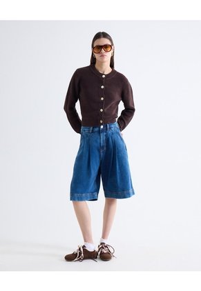 Saco Chunky Cuello Redondo  Para Mujer Café Seven Seven