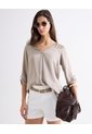 Blusa Satin Escote En V  Para Mujer Taupe Seven Seven de Seven Seven