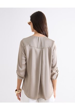 Blusa Satin Escote En V  Para Mujer Taupe Seven Seven