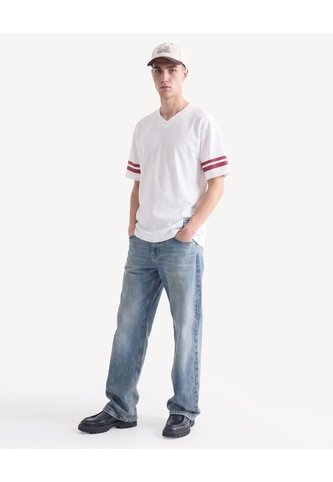 Camiseta Cuello V Con Textura  Para Hombre Crema Seven Seven Seven Seven