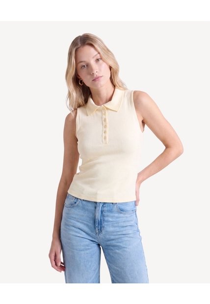 Camiseta Cuello Tejido  Para Mujer Crema Seven Seven