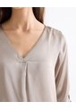 Blusa Satin Escote En V  Para Mujer Taupe Seven Seven de Seven Seven