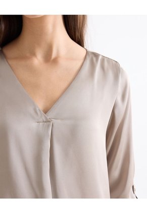Blusa Satin Escote En V  Para Mujer Taupe Seven Seven