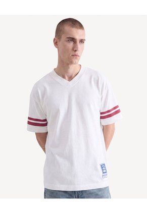 Camiseta Cuello V Con Textura Para Hombre Crema Seven Seven