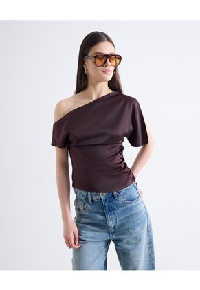 Blusa Satín Con Escote Para Mujer Café Seven Seven