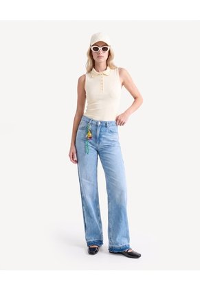 Camiseta Cuello Tejido Para Mujer Crema Seven Seven