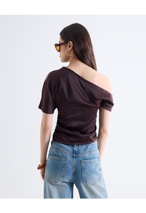 Blusa Satín Con Escote Para Mujer Café Seven Seven