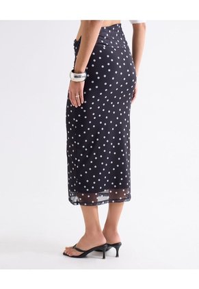 Falda Mesh Con Puntos Decorativos  Para Mujer Negro Seven Seven