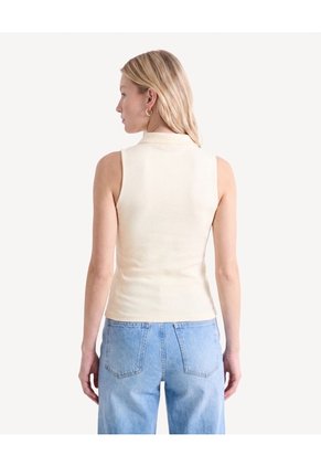 Camiseta Cuello Tejido Para Mujer Crema Seven Seven