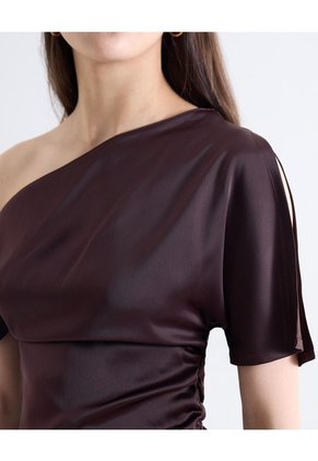 Blusa Satín Con Escote Para Mujer Café Seven Seven