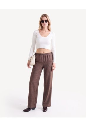 Pantalón Fluido Con Lazos Laterales Para Mujer Café Seven Seven